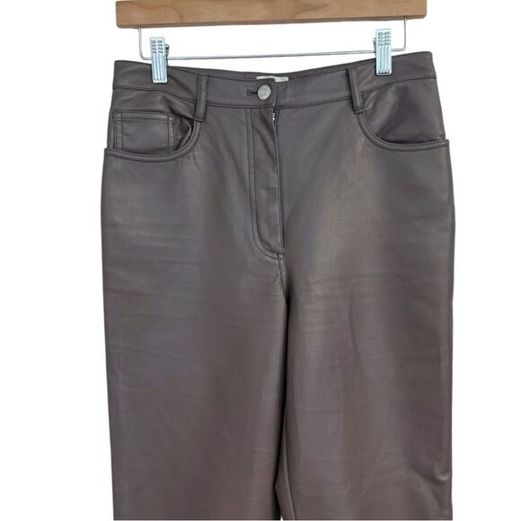 Aritzia Wilfred Melina Dark Taupe Vegan Leather High Rise Straight Pant, Size 6 - Picture 5 of 9